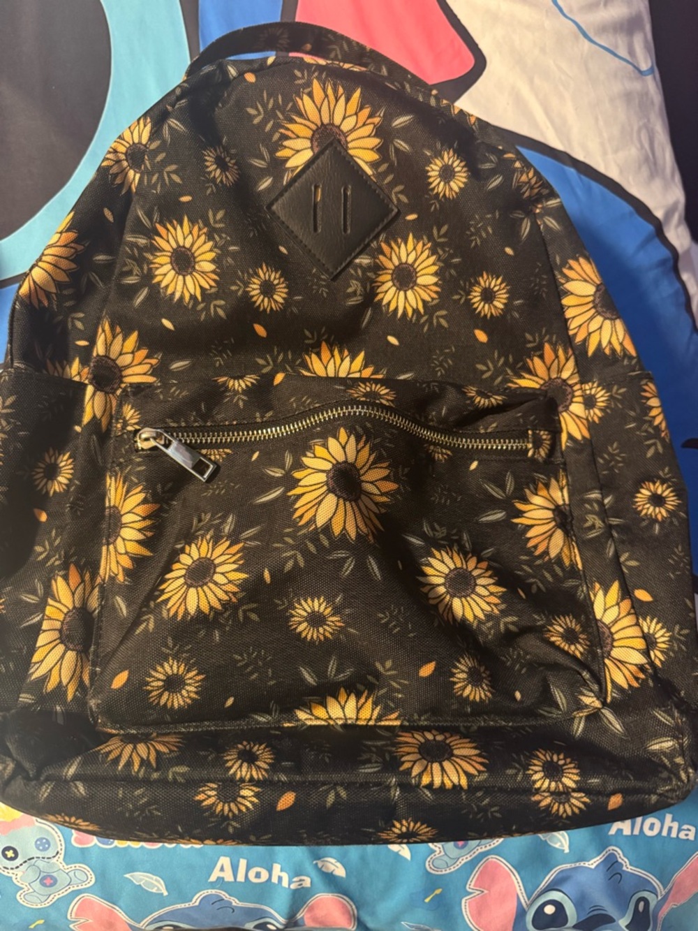 Black Sunflower Print Backpack - Versatile Everyday Work & School Bag